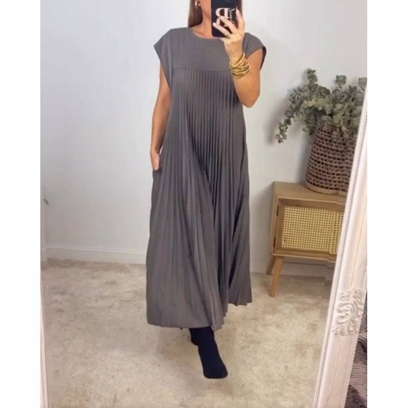 Women's Short Sleeve Summer Yellow Plain Split Joint Crew Neck Daily Going Out Vintage Maxi A-Line T-Shirt Oversized Dress
