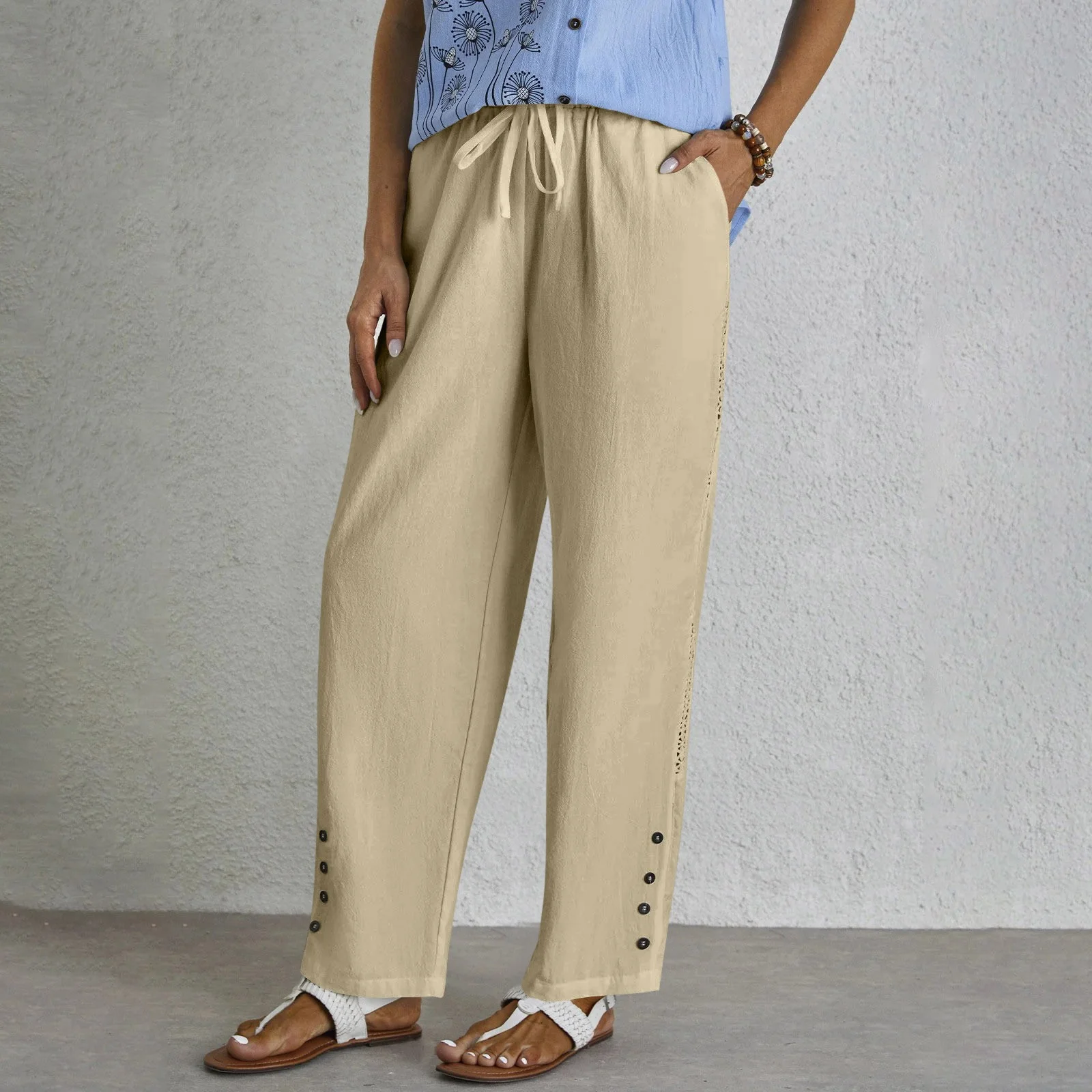 Women's  Elastic Waist H-Line Wide Leg Pants Daily Going Out Pants White Casual Split Joint Plain Spring/Fall Pants
