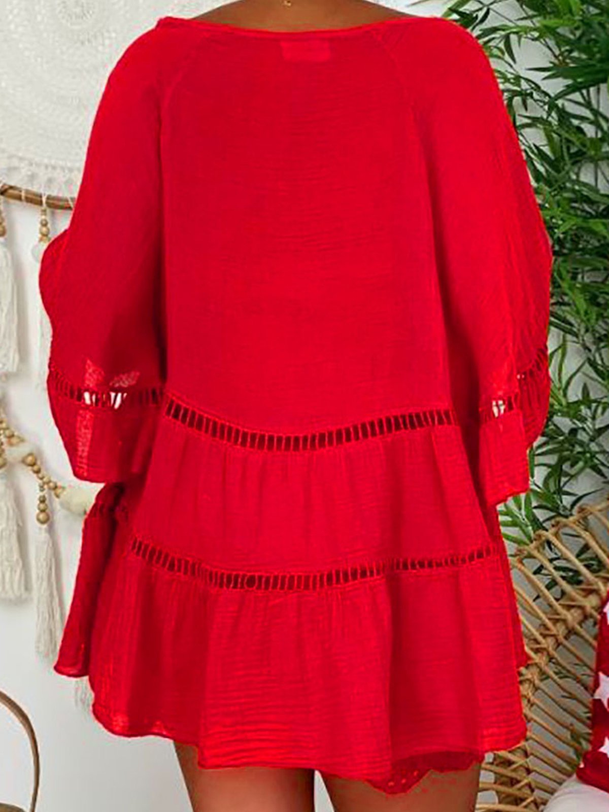 Casual Plain Half Open Collar Blouse