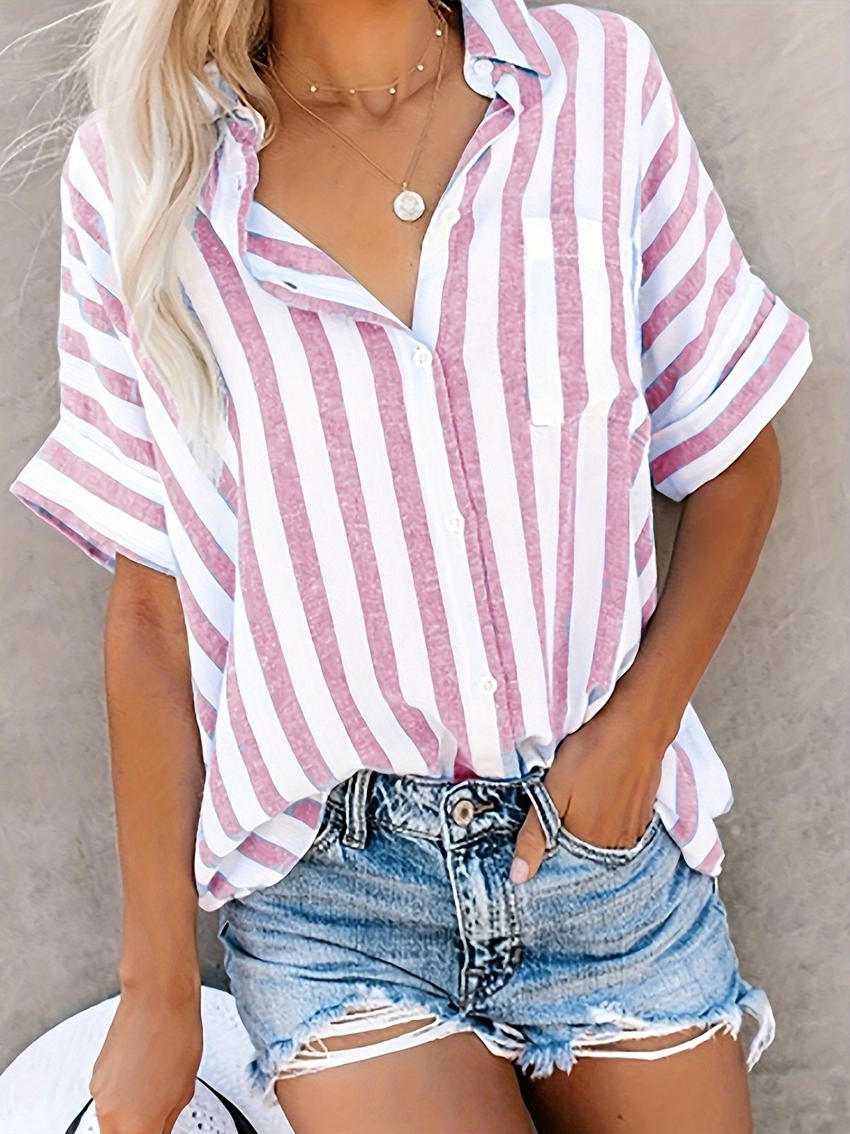 Casual Striped Shirt Collar Shirt
