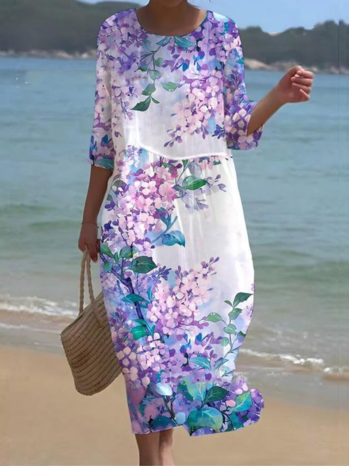 Vacation Floral Crew Neck Maxi Dress