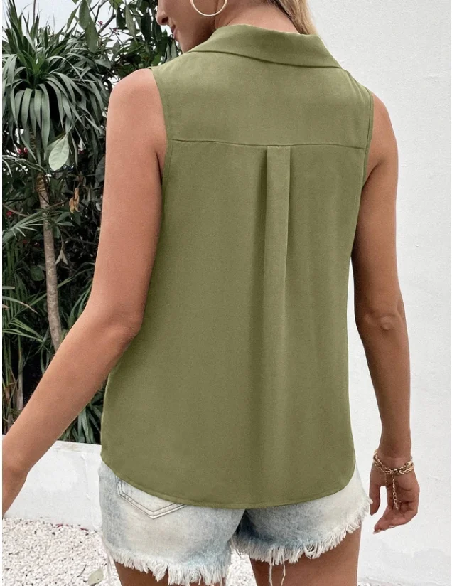 Women's Sleeveless Tank Top Summer White Plain Buckle Stand Collar Daily Going Out Simple Top