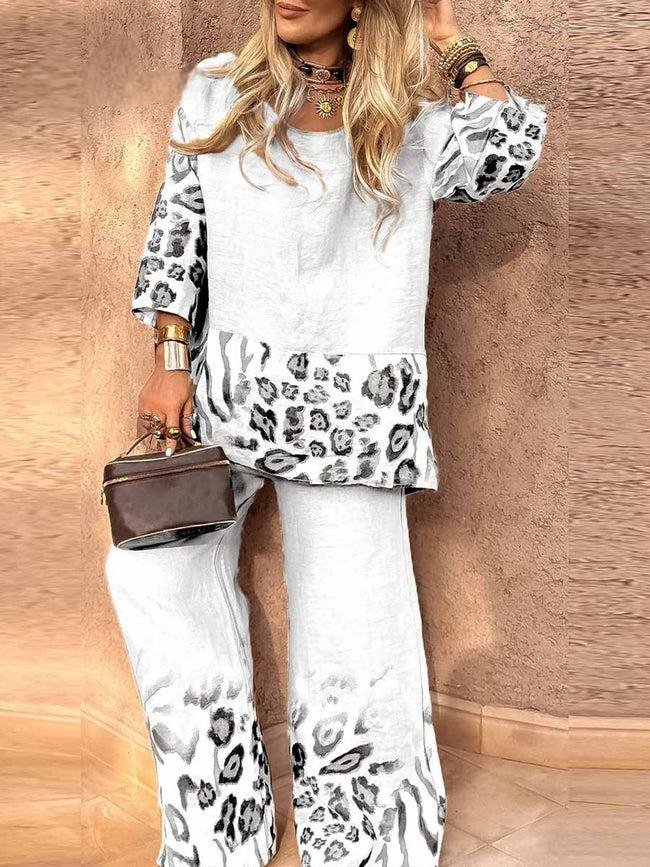 Casual Gradient Pattern Crew Neck Two-Piece Set