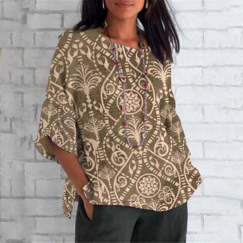Women Floral Crew Neck Casual Long Sleeve T-shirt