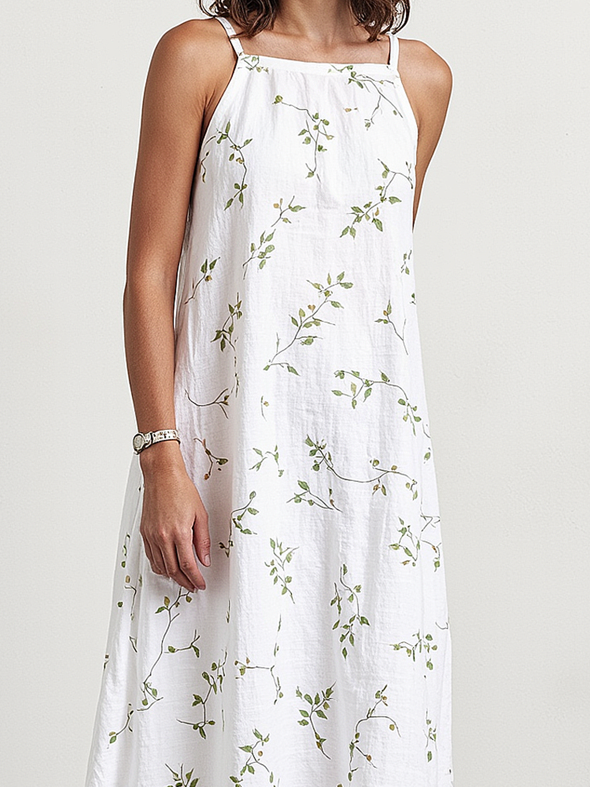 Vacation Plain Pocket Stitching Square Neck linen-cotton Maxi Dress