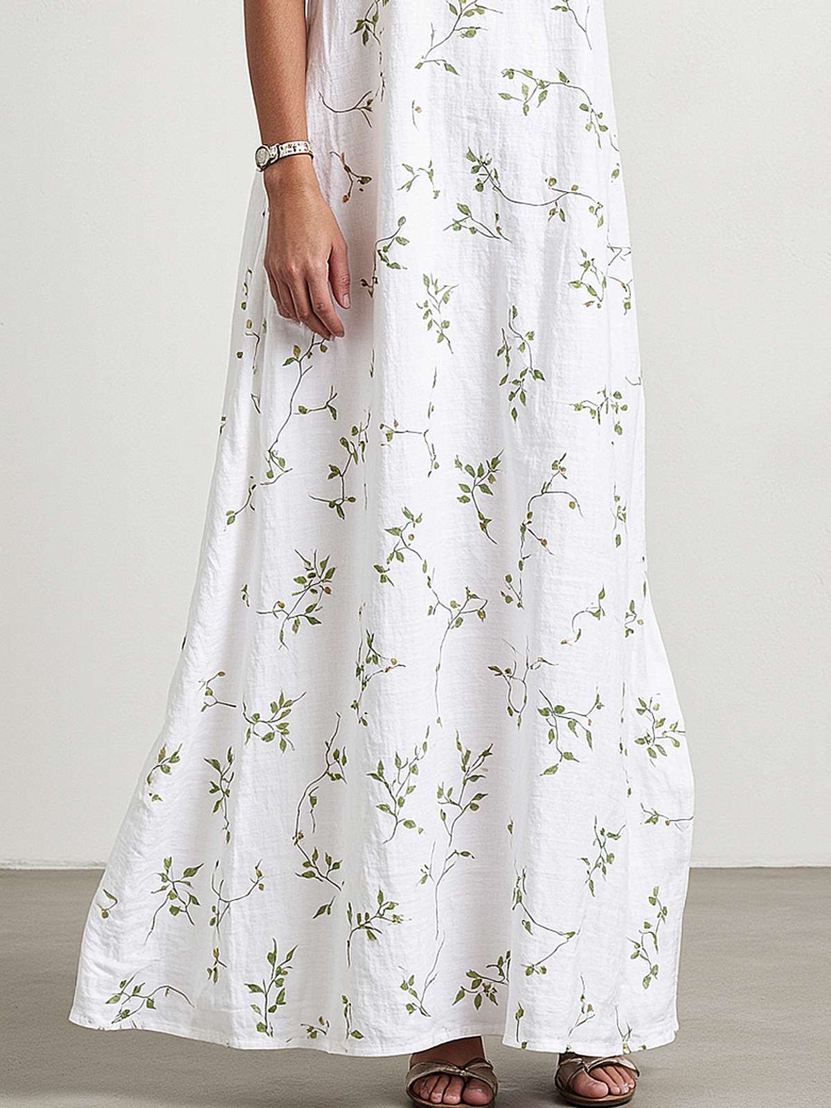 Vacation Plain Pocket Stitching Square Neck linen-cotton Maxi Dress
