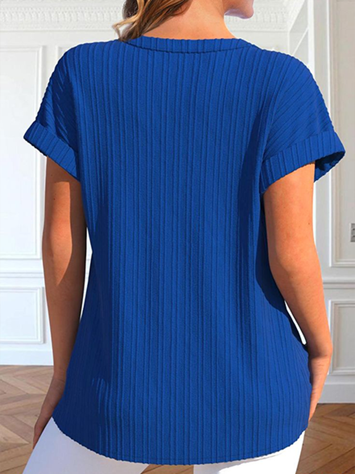 Notched Cotton Elegant Plain Blouse