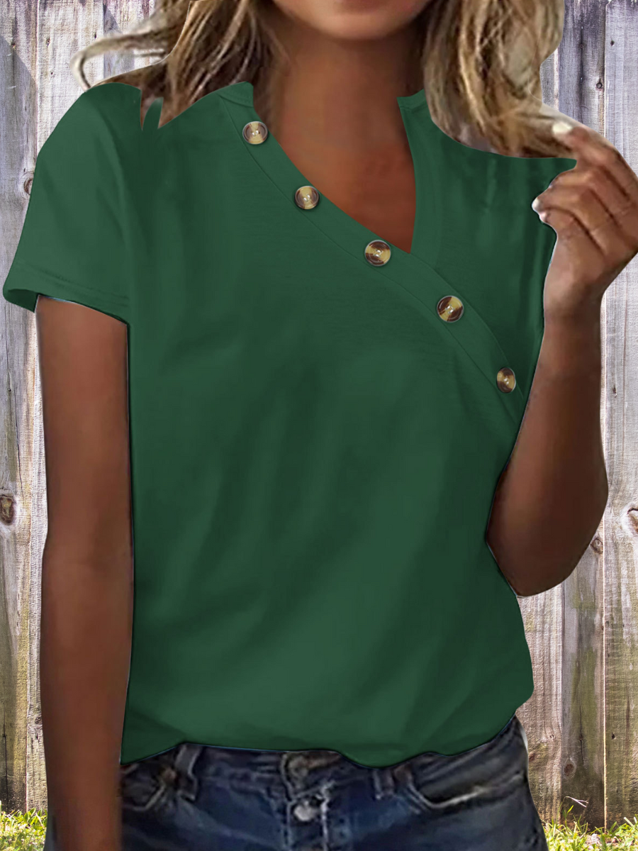 Women Plain Asymmetrical Vintage Short Sleeve T-shirt