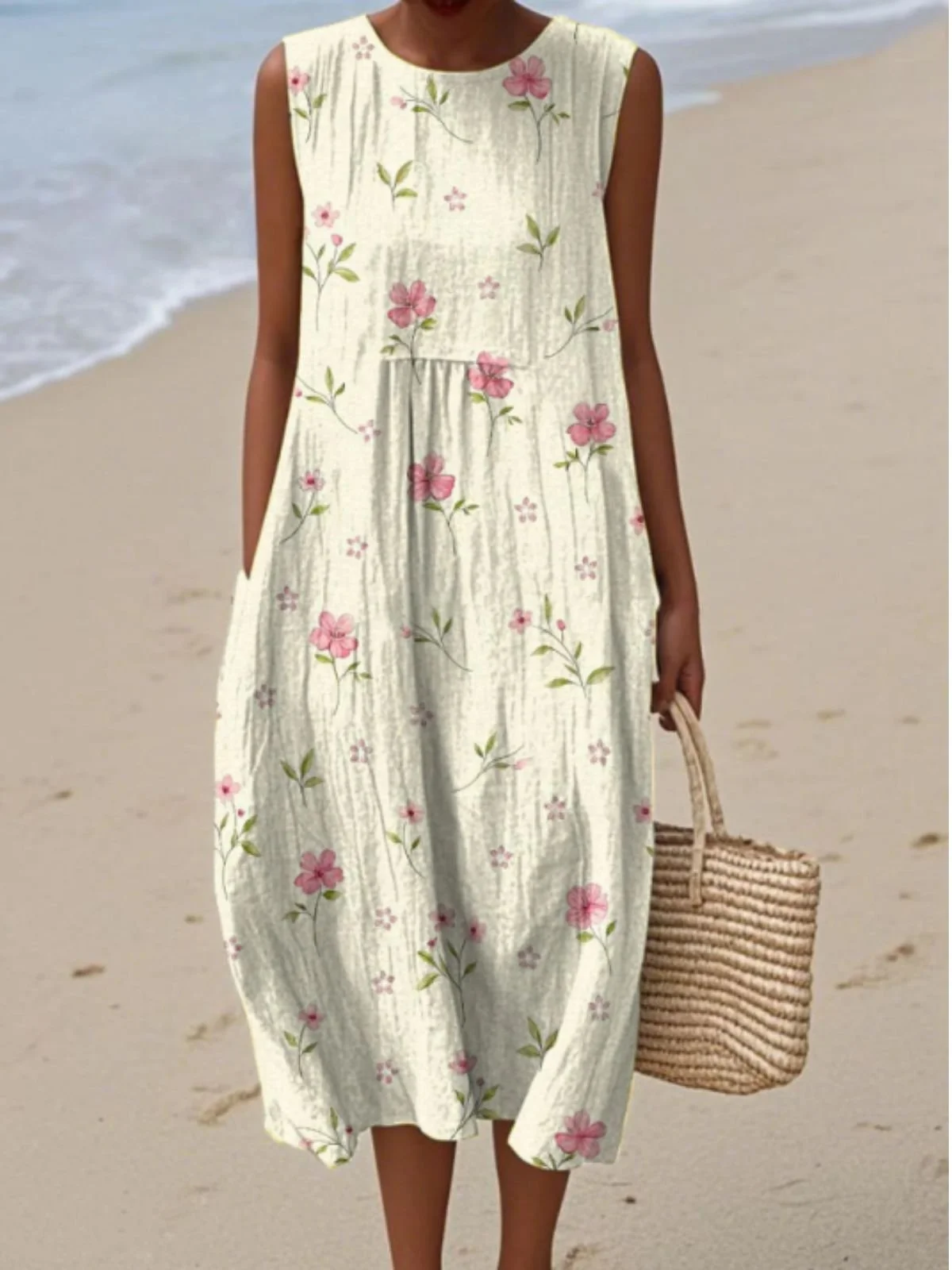 Crew Neck Casual Dress With No