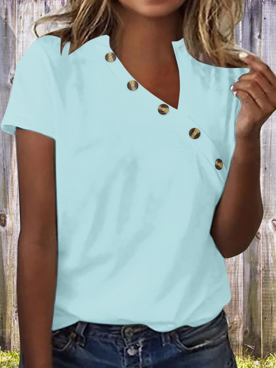 Women Plain Asymmetrical Vintage Short Sleeve T-shirt