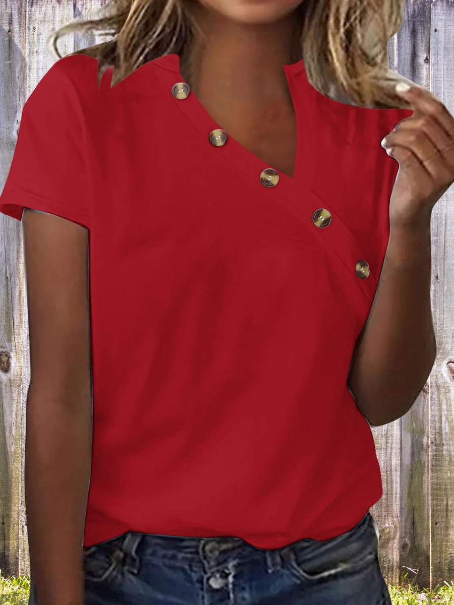 Women Plain Asymmetrical Vintage Short Sleeve T-shirt