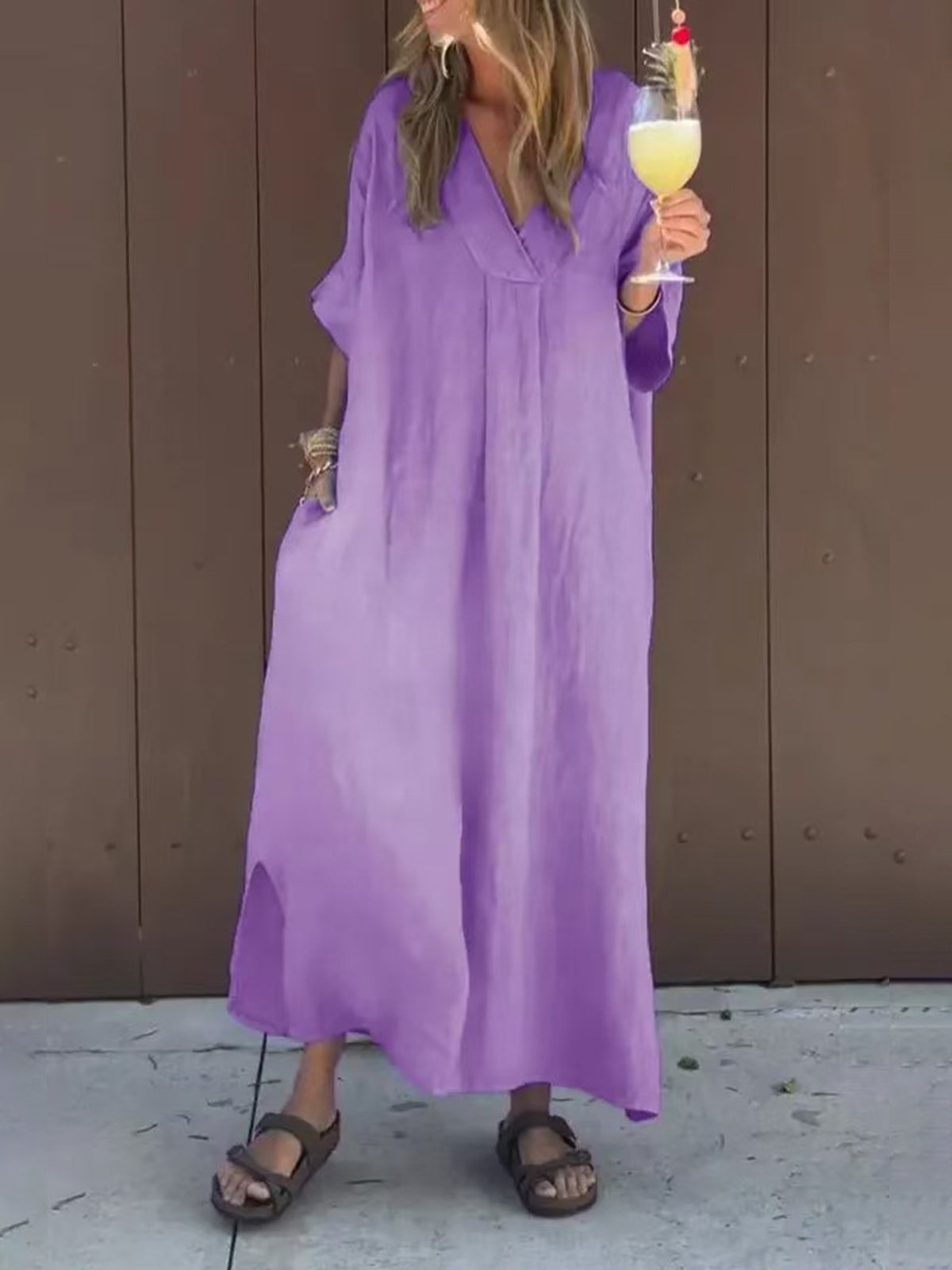 Casual Plain V Neck Maxi Dress