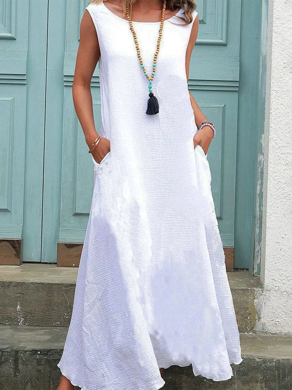 Casual Plain Crew Neck Maxi Dress