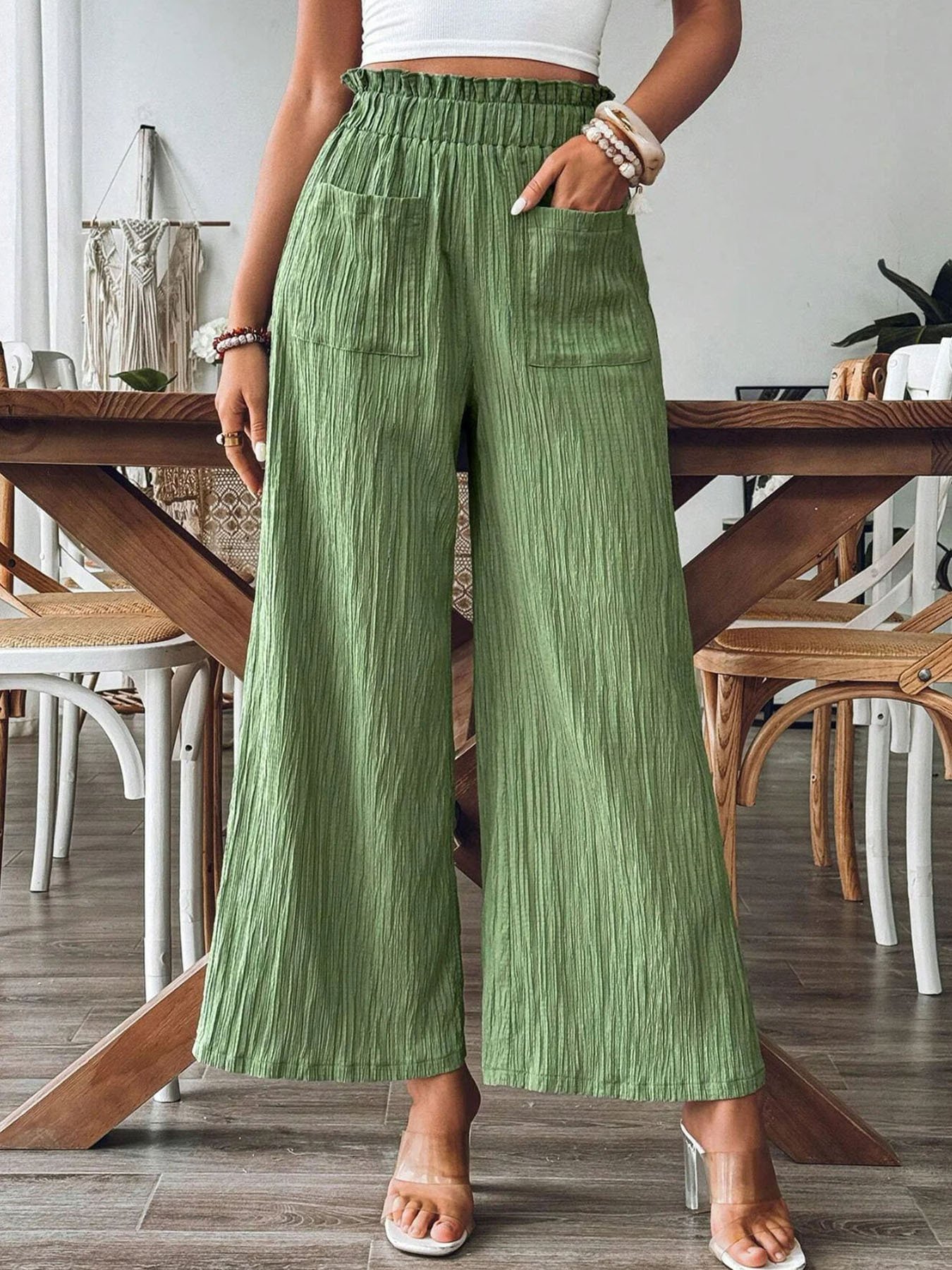 Plain Regular Fit Linen Casual Pants