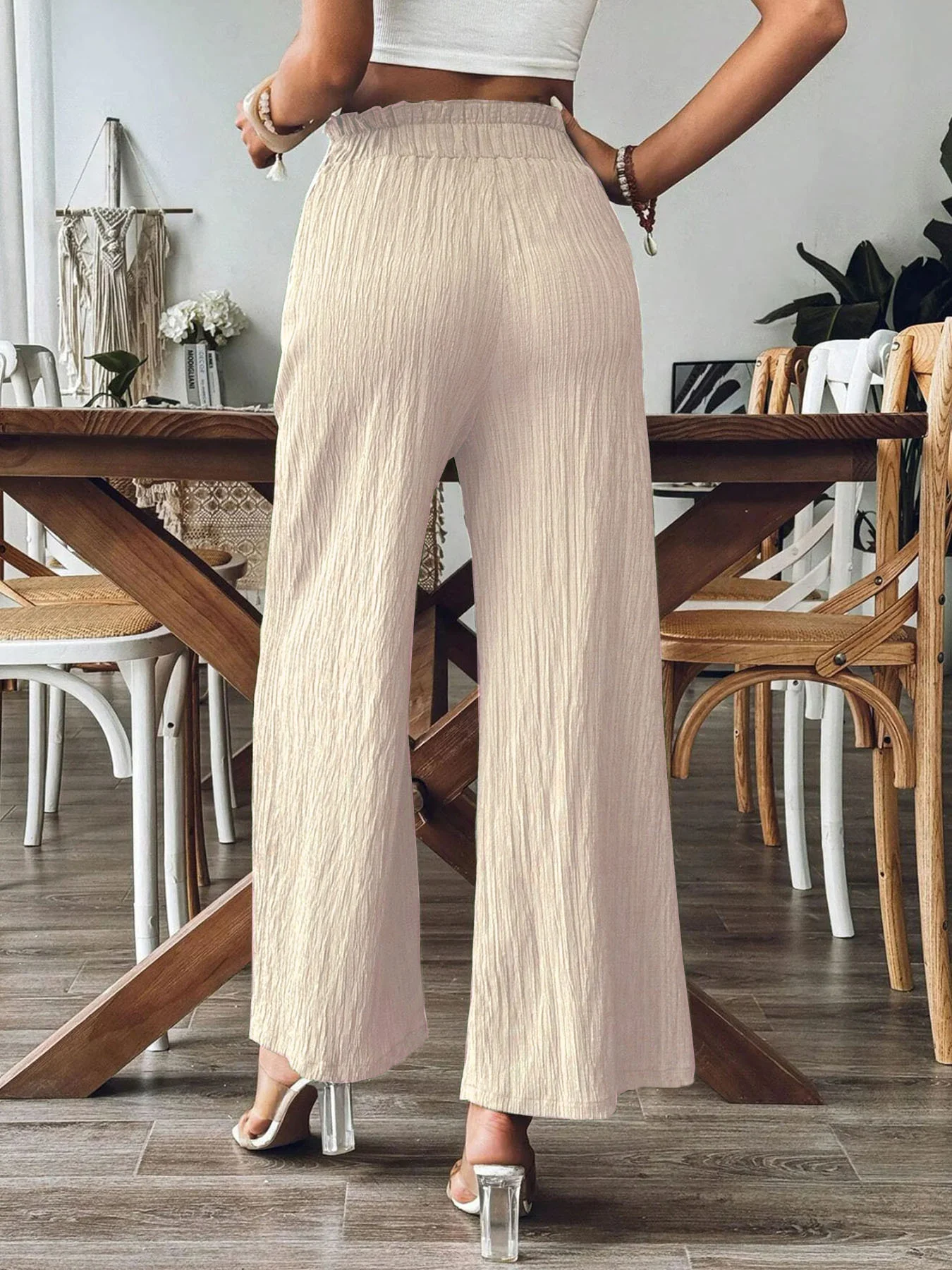 Plain Regular Fit Linen Casual Pants