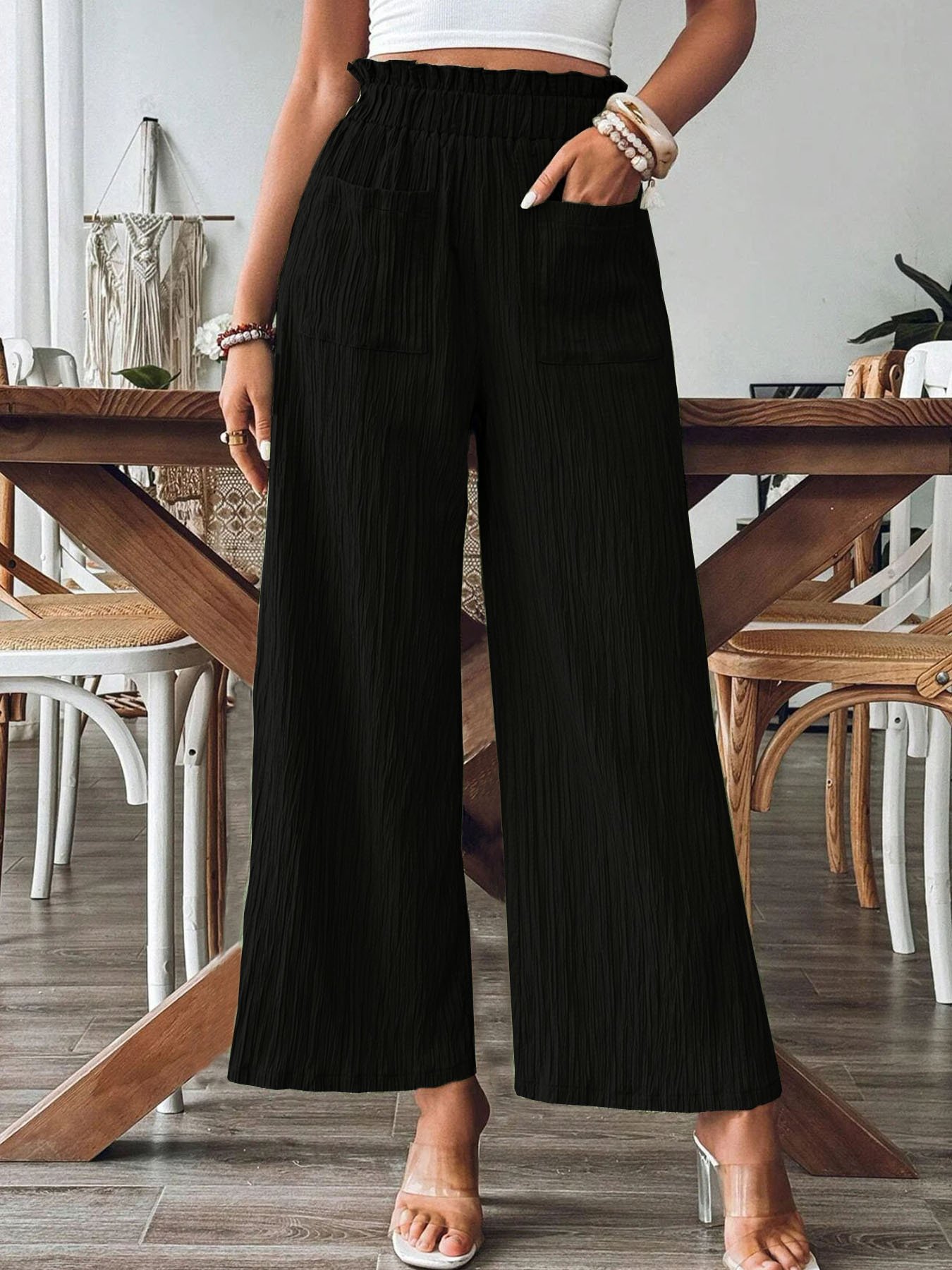 Plain Regular Fit Linen Casual Pants
