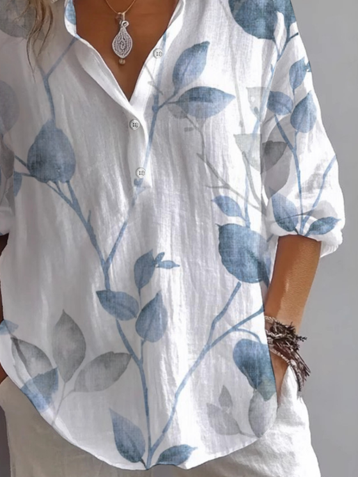 Women's Long Sleeve Shirt Spring/Fall White Floral Printing Shirt Collar Daily Going Out Casual Top
