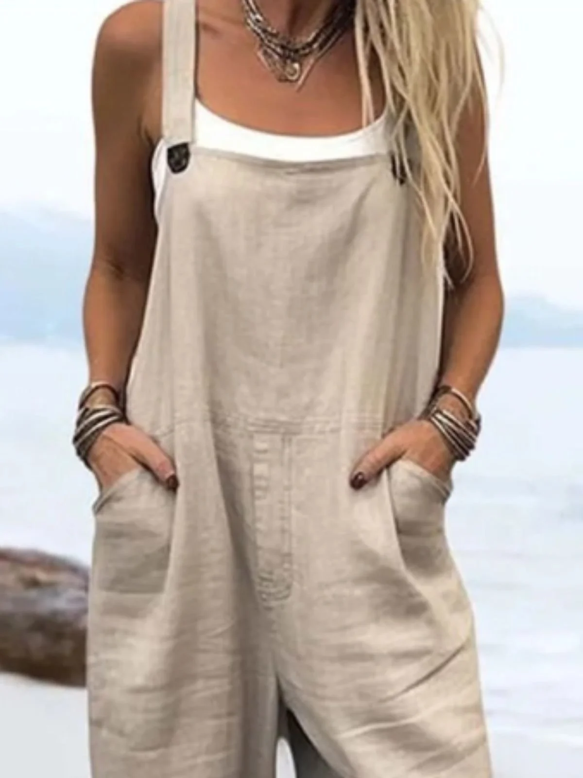 Cotton And Linen Casual Regular Fit Jumpsuit