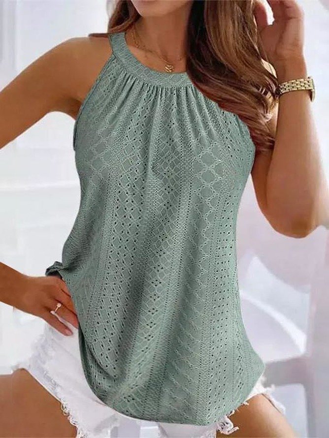 Casual Plain Halter Lace Tank Top