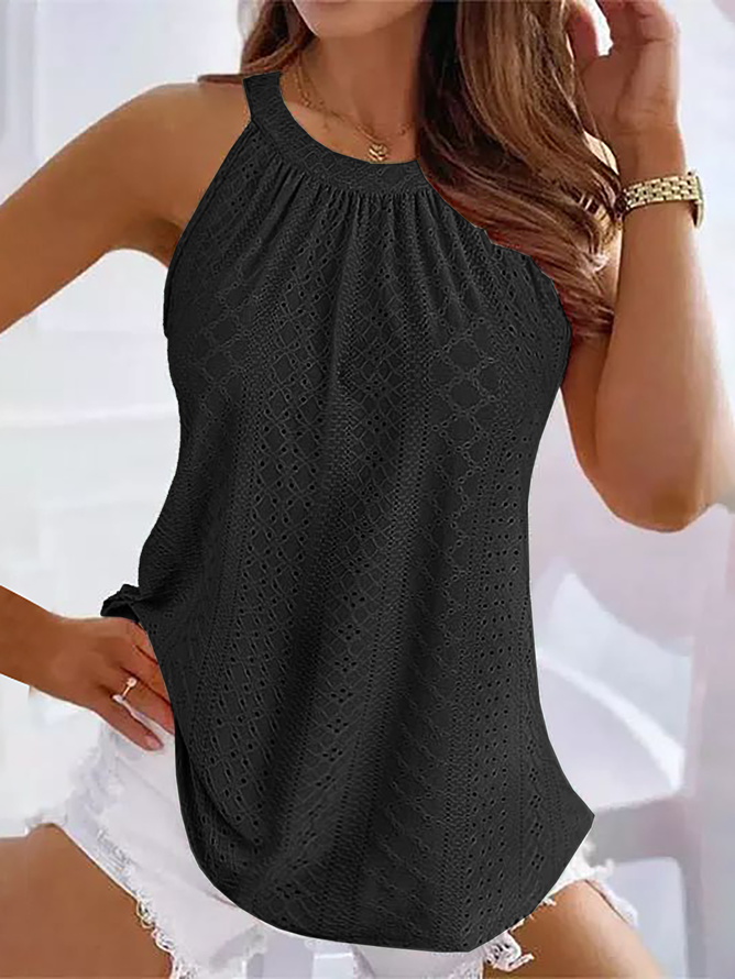 Casual Plain Halter Lace Tank Top