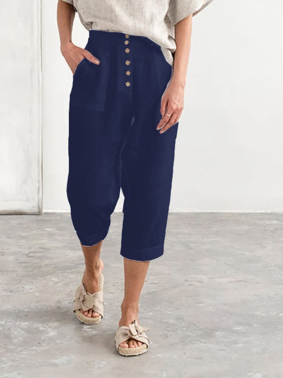 Regular Fit Cotton Plain Casual Pants