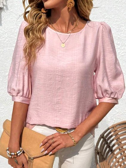 Women Plain Crew Neck Casual Half Sleeve T-shirt