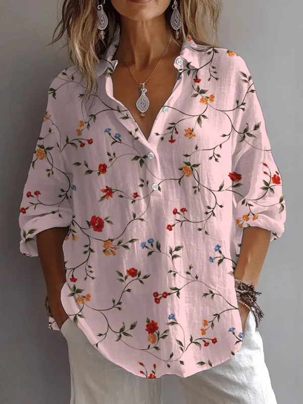 Women's Vintage Floral Print Lapel Button-Down Shirt