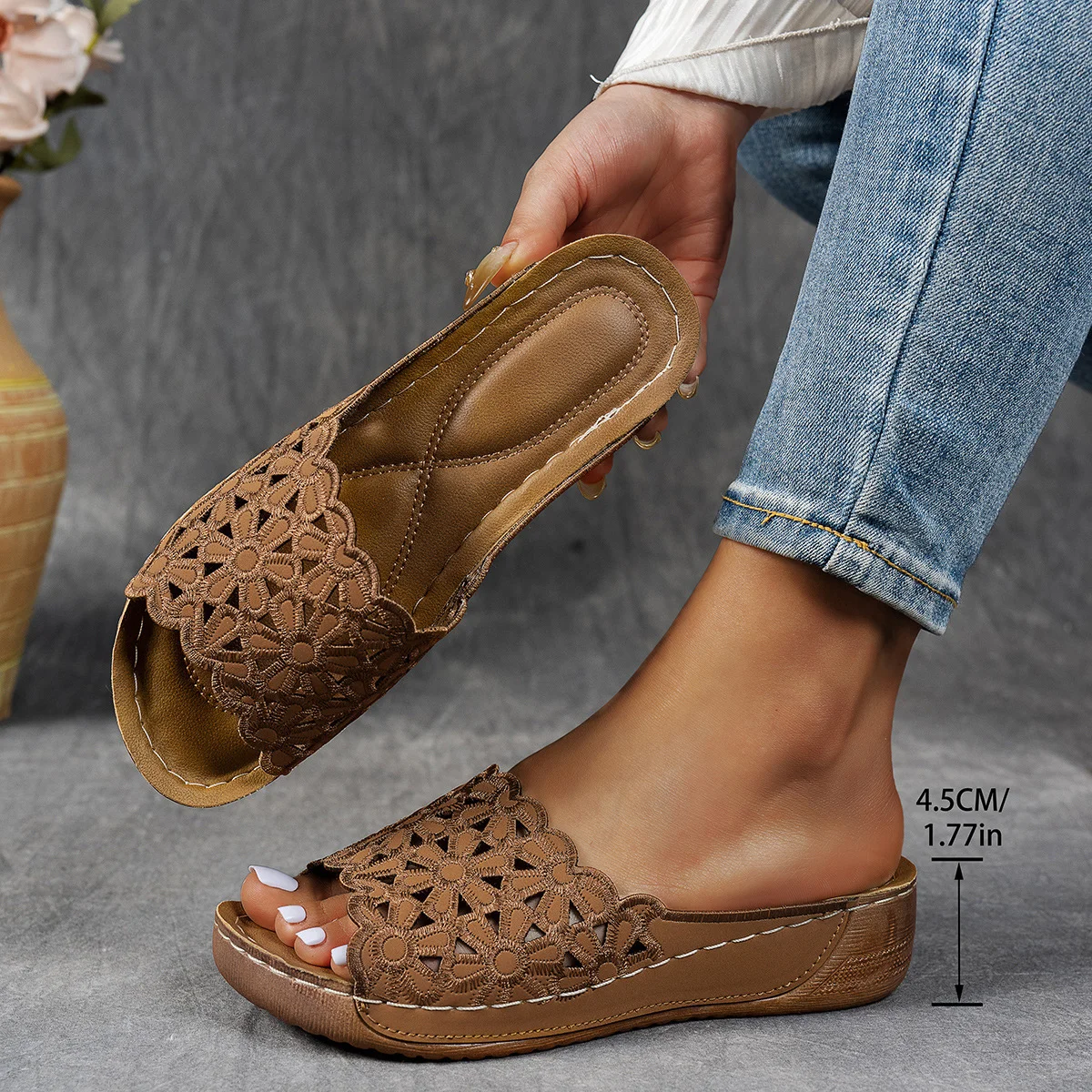 Vintage Summer Leather Floral Sandal