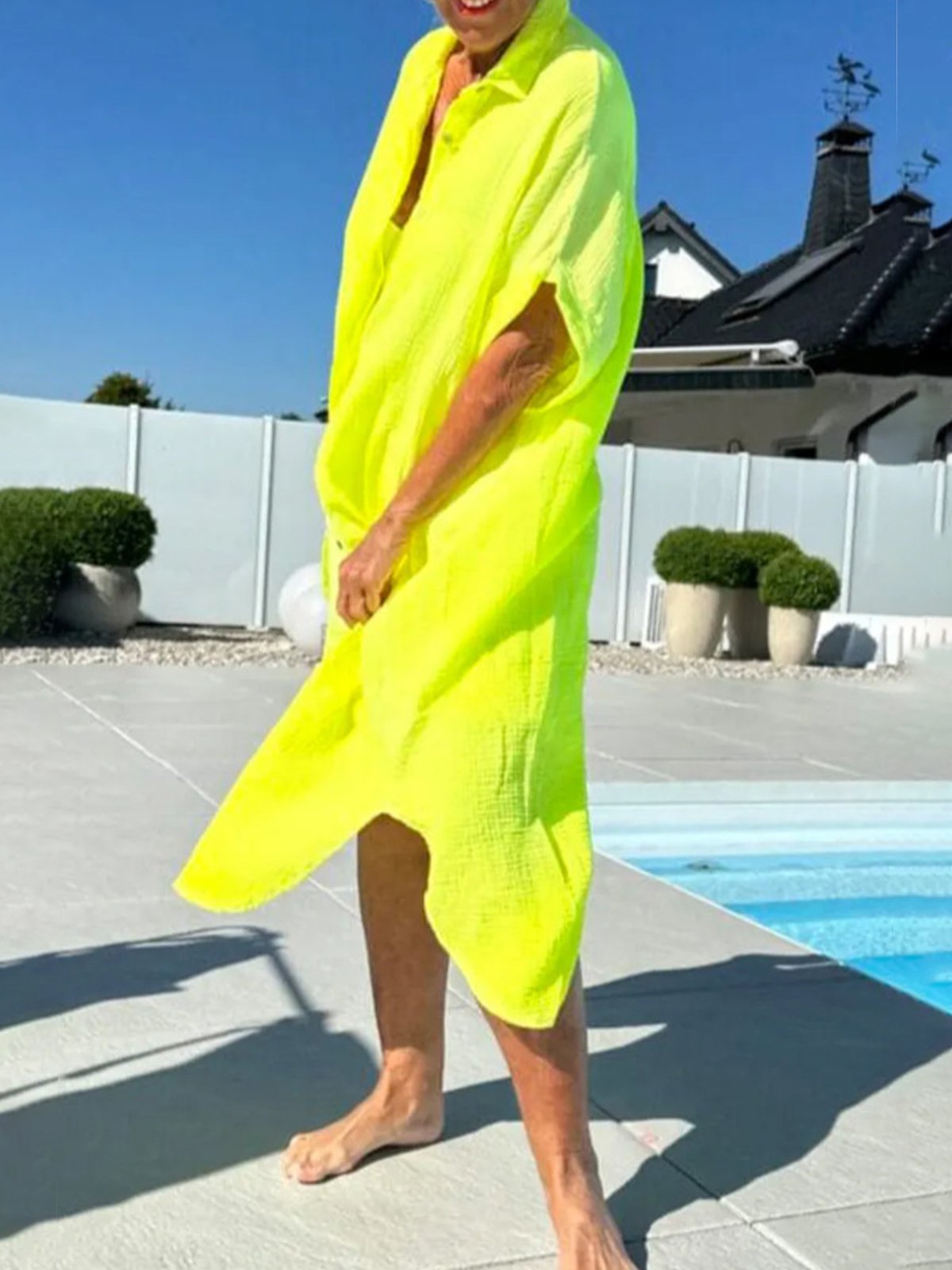 Vacation Striped Shirt Collar Dress