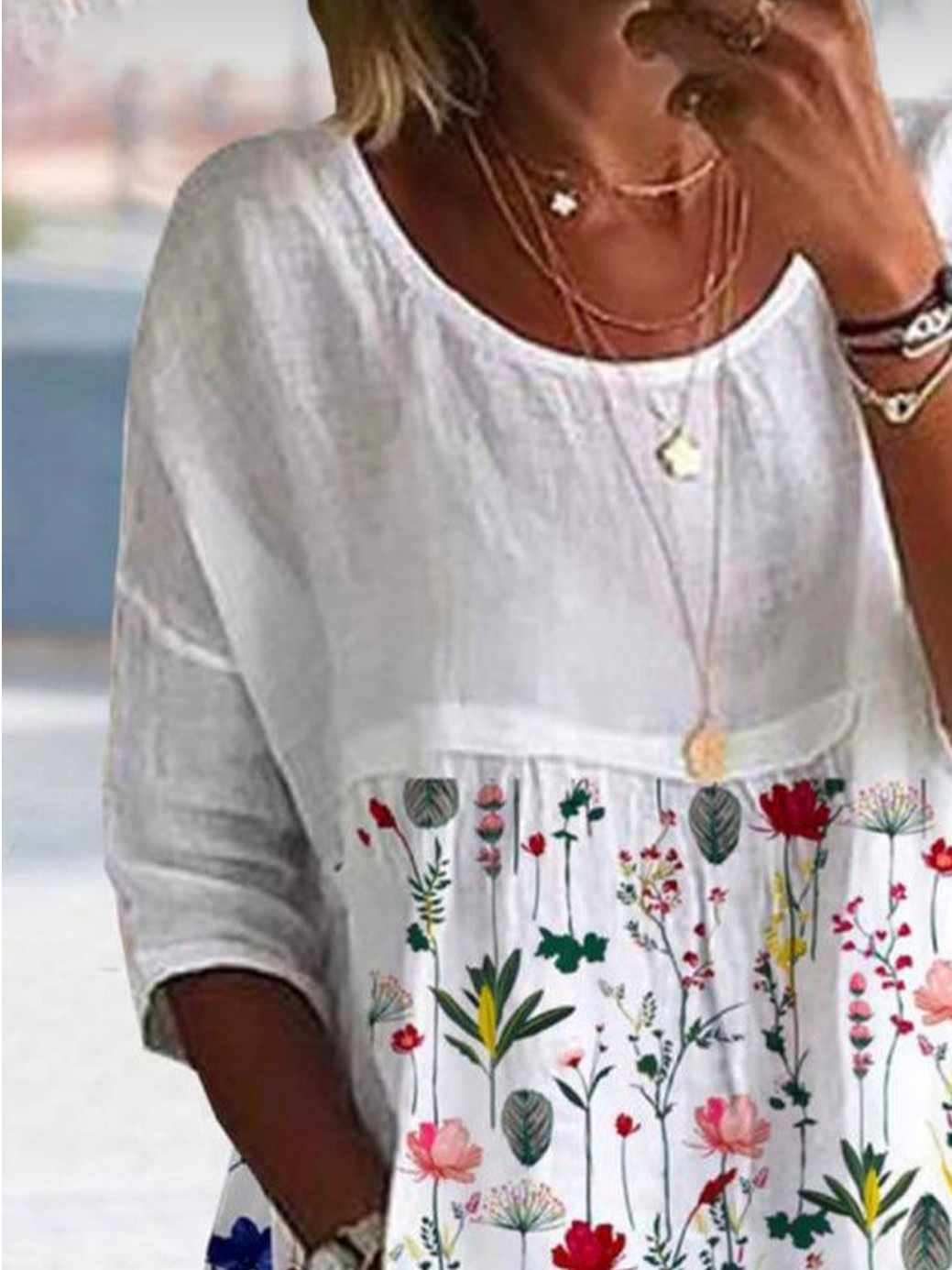 Women's Half Sleeve Shirt Summer White Floral Printing Crew Neck Daily Going Out Casual Top