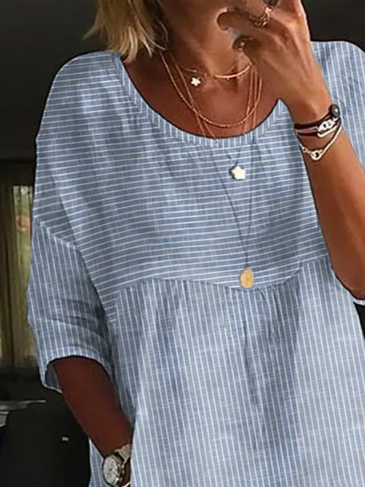 Women's Half Sleeve Shirt Summer Blue Striped Printing Crew Neck Daily Going Out Casual Top