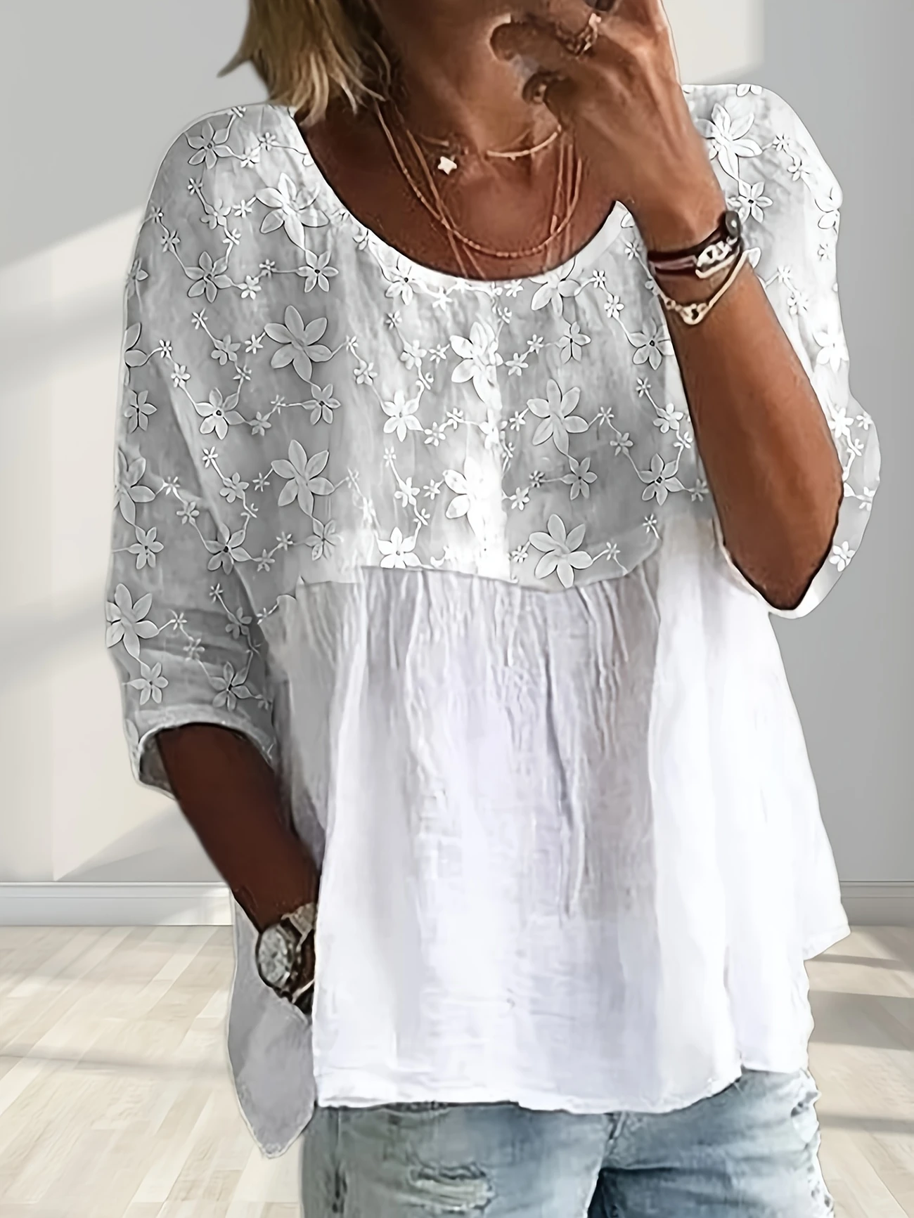 Women's Half Sleeve Shirt Summer White Floral Printing Crew Neck Daily Going Out Casual Top