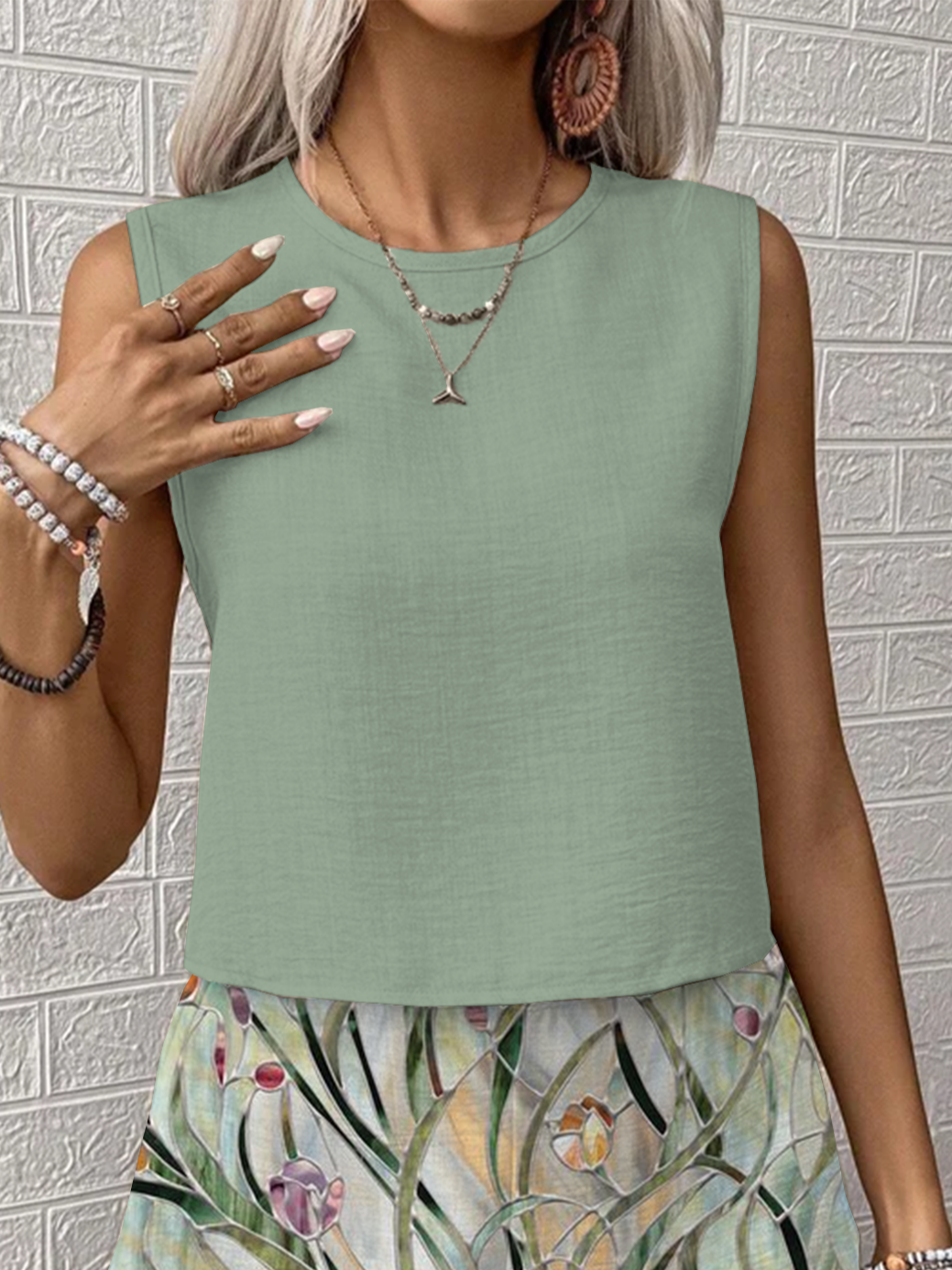 Women's Floral Print Casual Vest Shorts Two-Piece Set