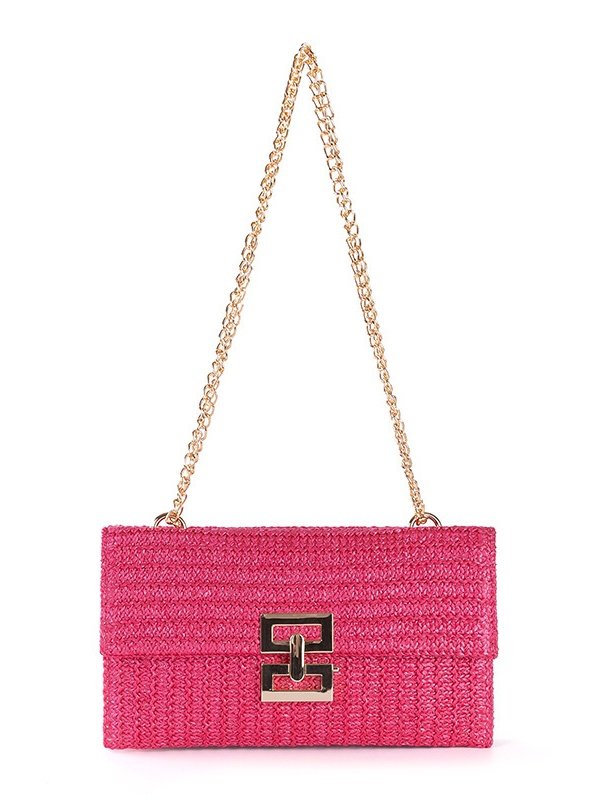 Holiday Style Multi-compartment Metal Chain Flip Cover Twist Lock Straw Bag Shoulder Bag Chain Lock Women Bag