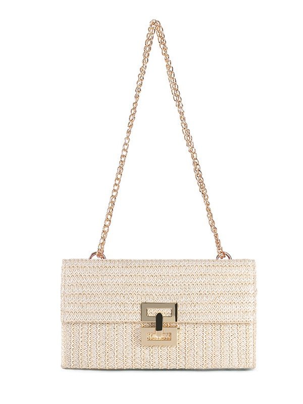 Holiday Style Multi-compartment Metal Chain Flip Cover Twist Lock Straw Bag Shoulder Bag Chain Lock Women Bag