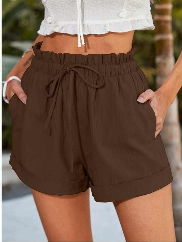 Casual Plain Drawstring Loose Shorts