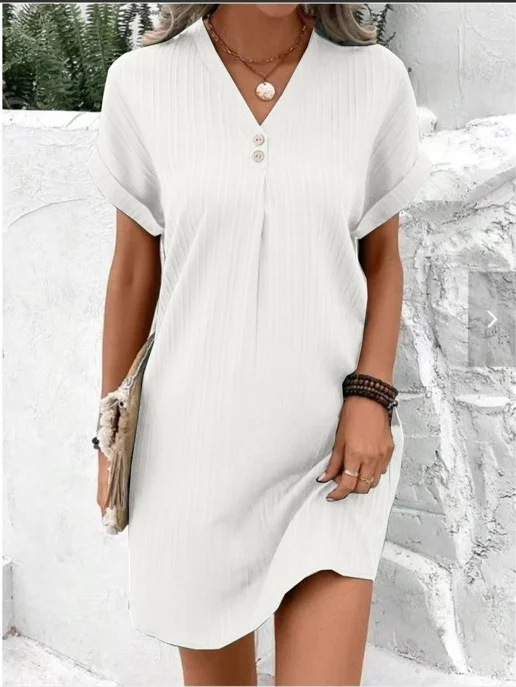 Women's Short Sleeve Summer Aqua Plain Split Joint V Neck Daily Going Out Vintage Maxi A-Line Tank Dress
