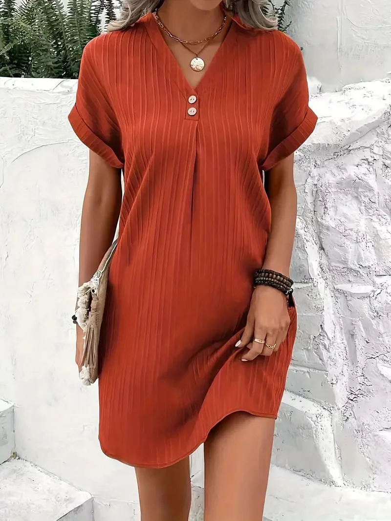 Women's Short Sleeve Summer Aqua Plain Split Joint V Neck Daily Going Out Vintage Maxi A-Line Tank Dress