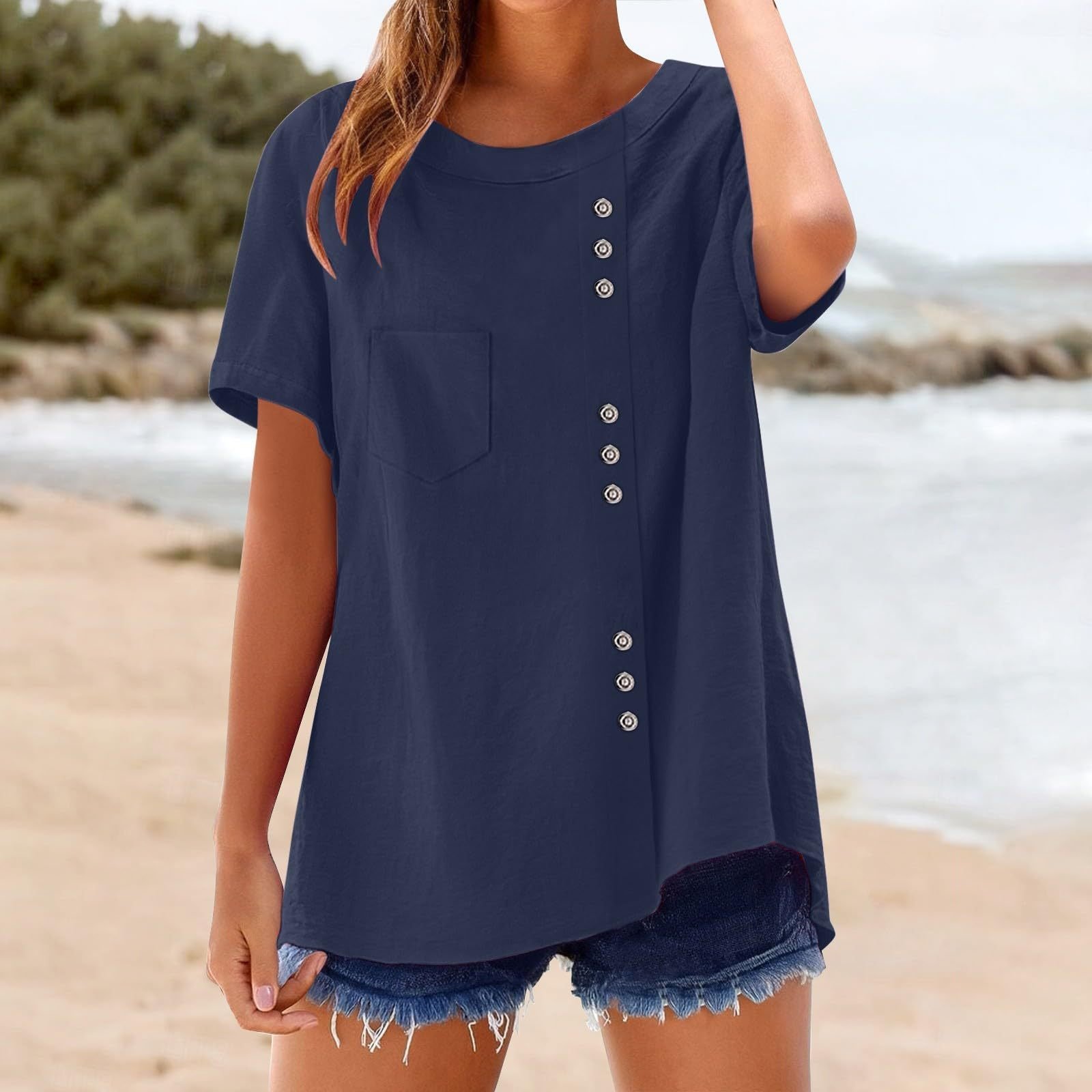 V Neck Casual Plain Shirt