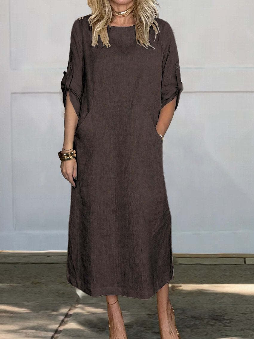 Casual Plain Crew Neck Maxi Dress