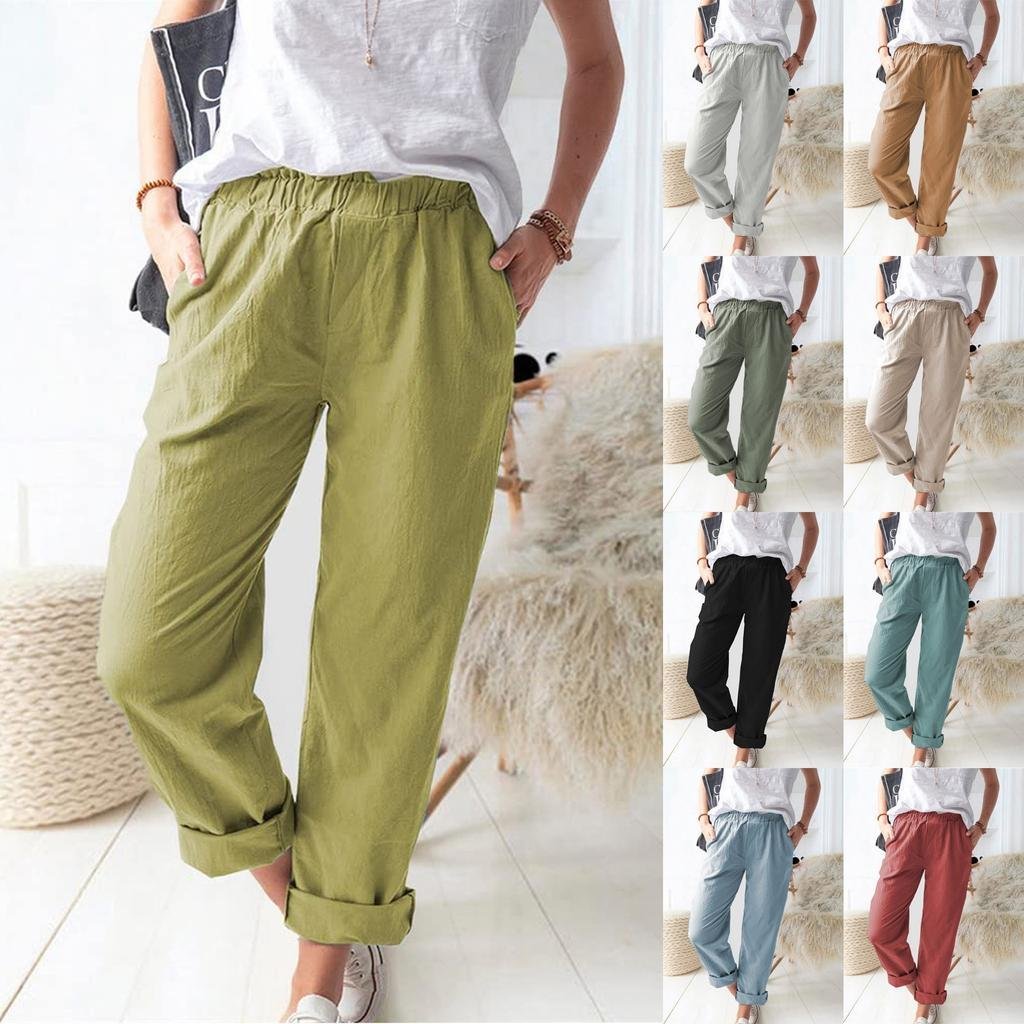 Women's Casual Loose Pocket Solid Color Trousers