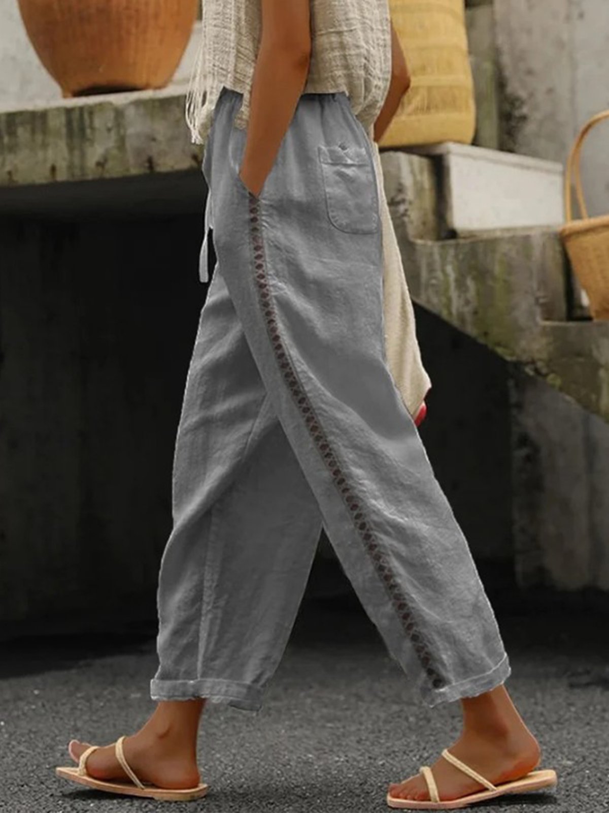 Casual Plain Straight Pants