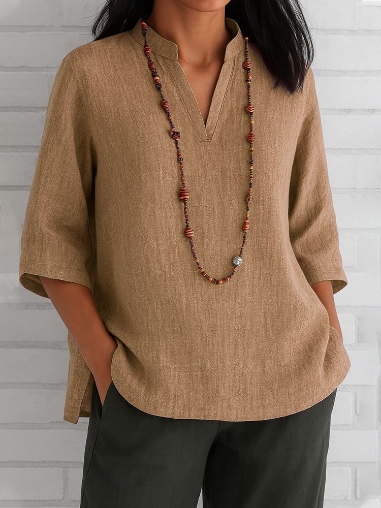 Casual Plain V Neck Blouse