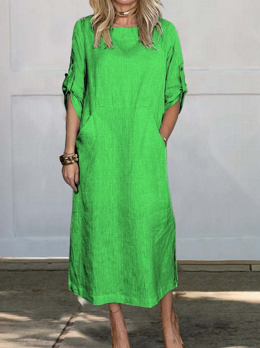 Casual Plain Crew Neck Maxi Dress
