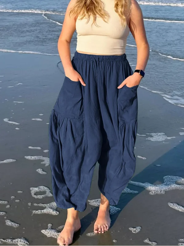 Women's  Elastic Waist H-Line Harem Pants Daily Going Out Pants Green Casual Split Joint Plain Spring/Fall Pants