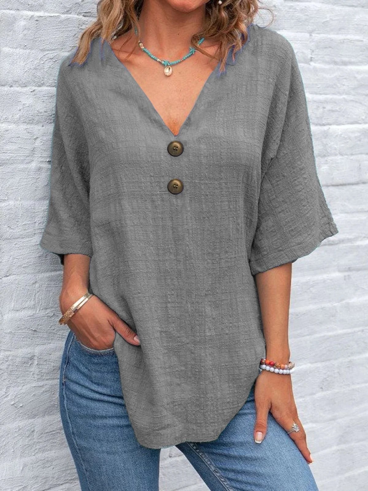 Cotton V Neck Plain Simple Blouse