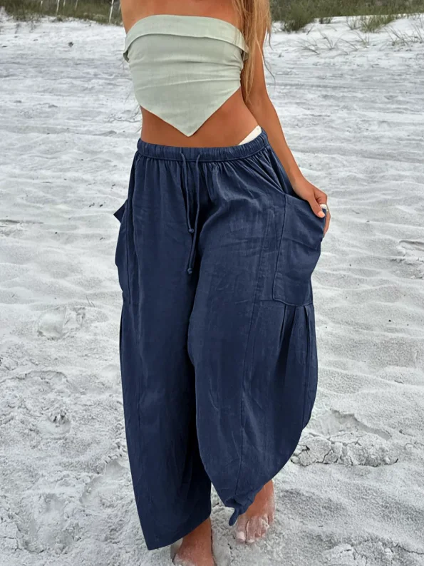 Women's  Elastic Waist H-Line Harem Pants Daily Going Out Pants Green Casual Split Joint Plain Spring/Fall Pants