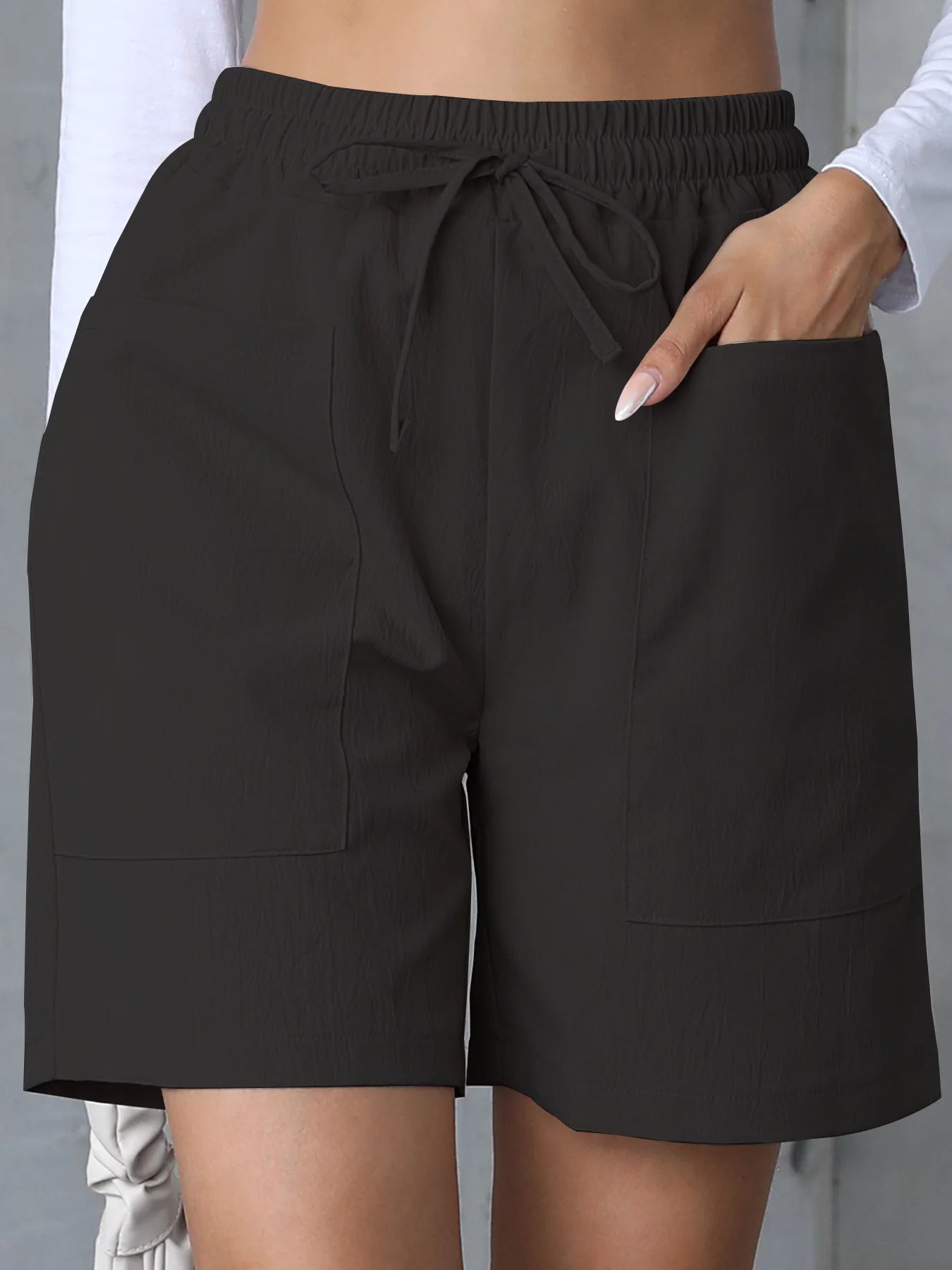 Plain Lace-Up Simple Regular Fit Shorts