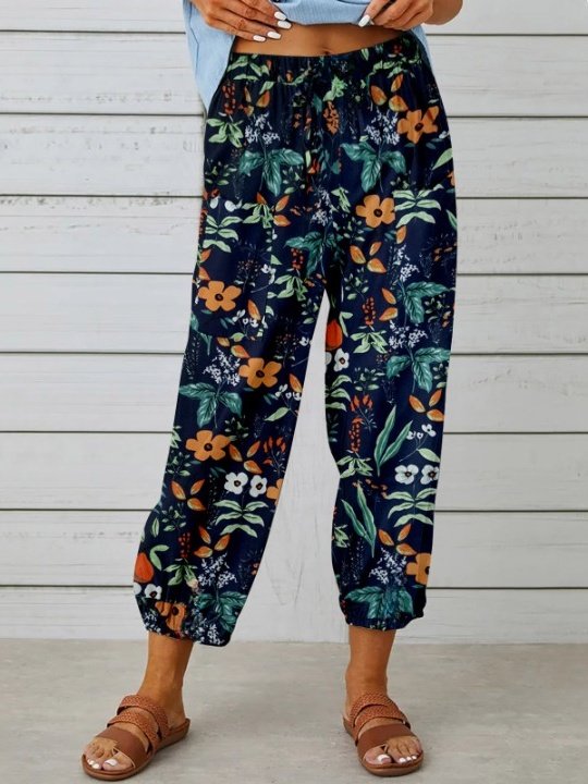 Women's  Elastic Waist H-Line Baggy Pants Daily Going Out Pants White Vintage Printing Geometric Spring/Fall Pants