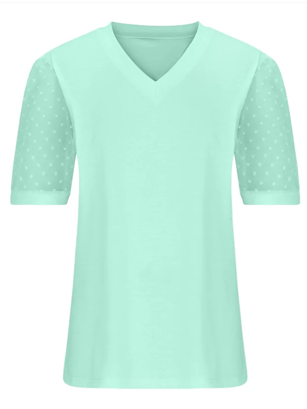 Women Polka Dots V Neck Casual Short Sleeve T-shirt